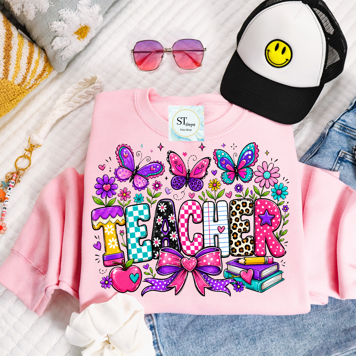 Colorful Butterfly Teacher Crewneck Sweatshirt | Cute Butterfly Floral Teacher Sweatshirt | Teacher Appreciation Gift | Back to School | Unisex S-5XL