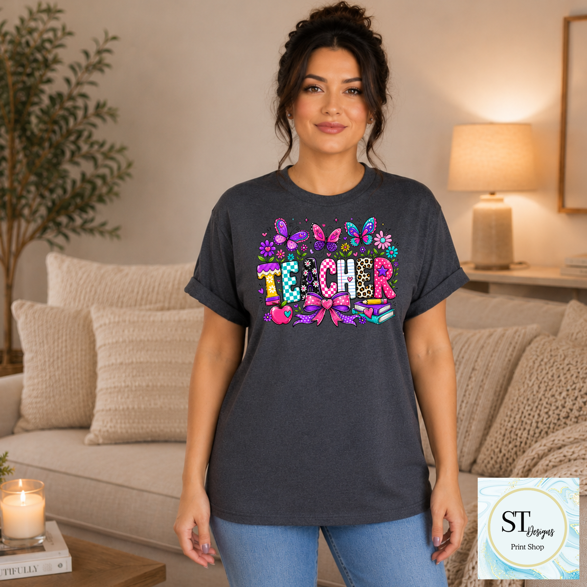 Colorful Butterfly Teacher Crewneck Sweatshirt | Cute Butterfly Floral Teacher Sweatshirt | Teacher Appreciation Gift | Back to School | Unisex S-5XL
