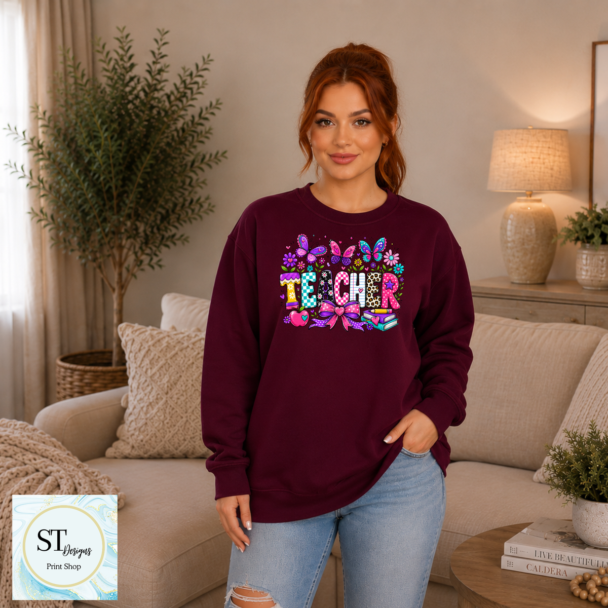 Colorful Butterfly Teacher Crewneck Sweatshirt | Cute Butterfly Floral Teacher Sweatshirt | Teacher Appreciation Gift | Back to School | Unisex S-5XL