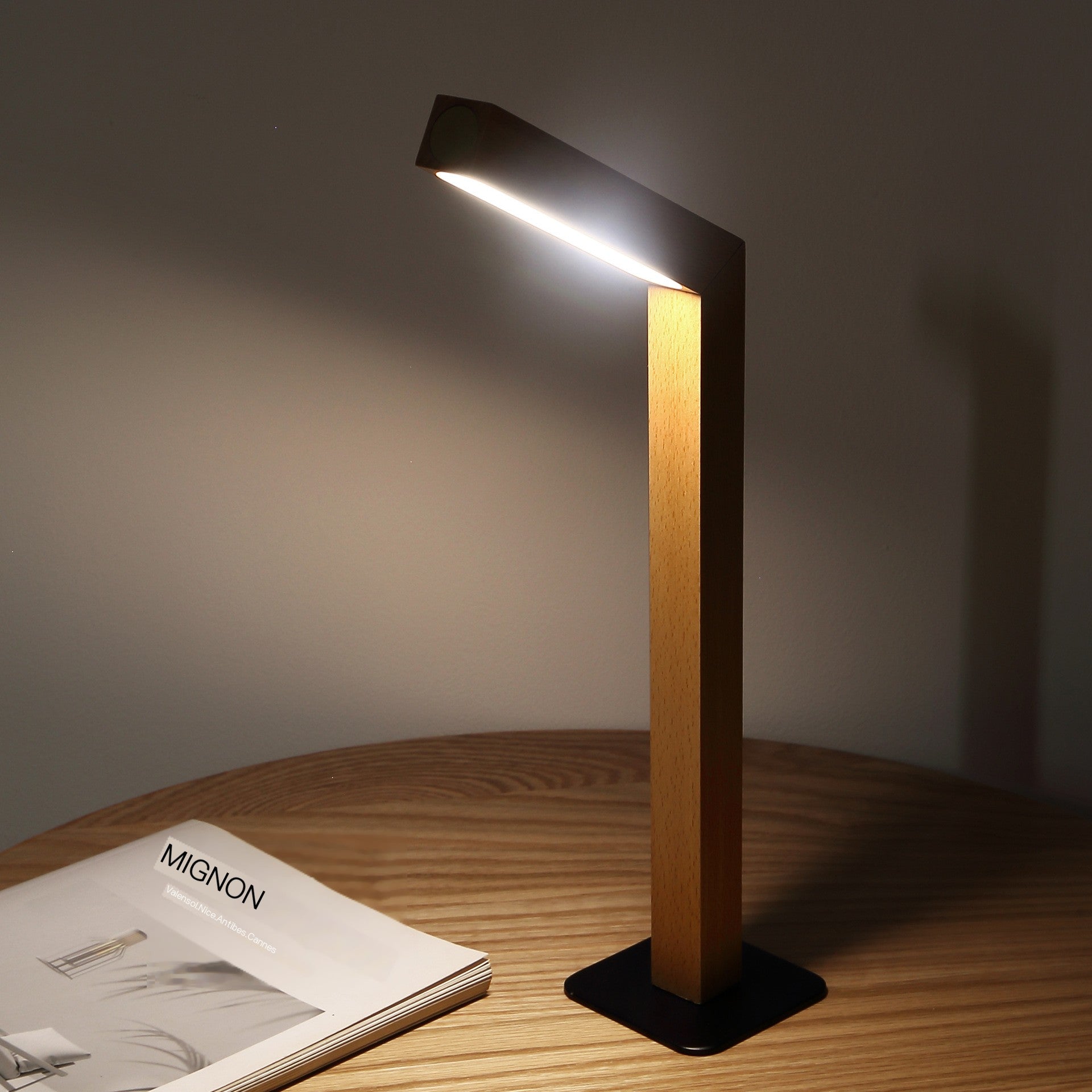 Minimalist LED Bedside Lamp — Warm Wooden Base | A.L.M