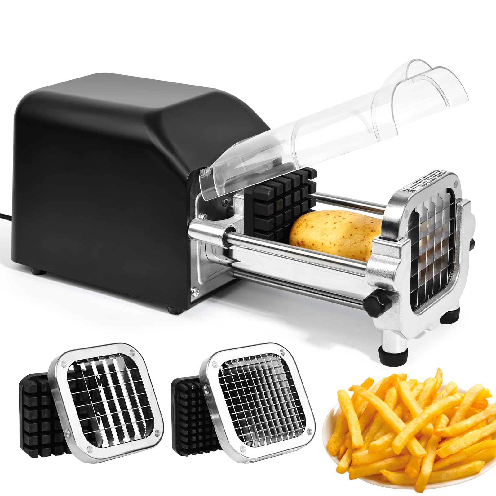 Befano Electric French Fry Cutter Upgrade Lid Control Version with 1/2 Inch and 1/4 Inch Blade. 300w Commercial Grade Stainless Steel Potato Cutter