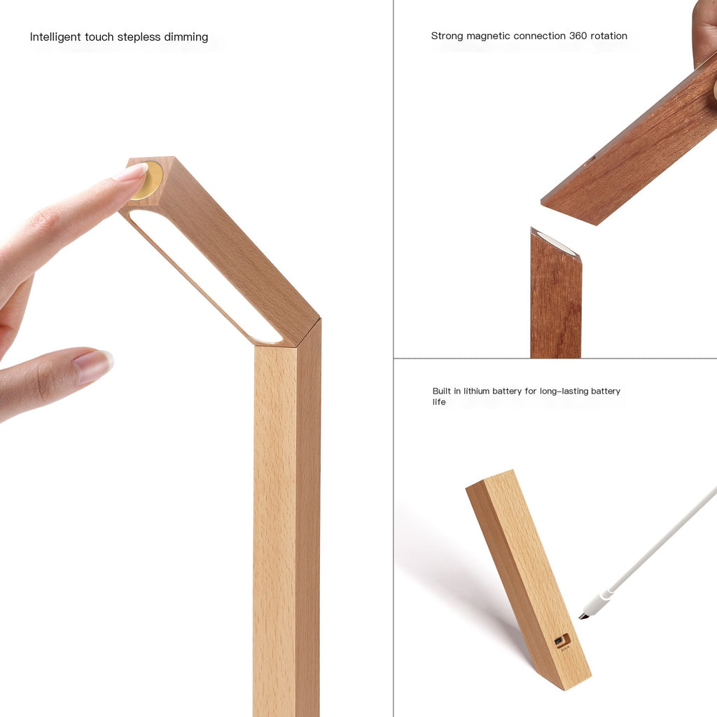 Minimalist LED Bedside Lamp — Warm Wooden Base | A.L.M