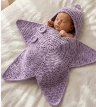 Crocheted Star-shaped Bodysuit Starfish Baby Sleeping Bag Newborn Baby Boy Girl Kids Cartoon Hooded Romper Jumpsuit Bodysuit Clothes Outfits Long Sleeve Playsuit Toddler One Piece Outfit - A.L.M
