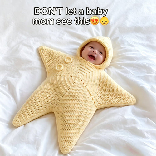 Crocheted Star-shaped Bodysuit Starfish Baby Sleeping Bag Newborn Baby Boy Girl Kids Cartoon Hooded Romper Jumpsuit Bodysuit Clothes Outfits Long Sleeve Playsuit Toddler One Piece Outfit - A.L.M