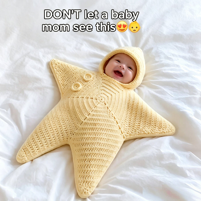 Crocheted Star-shaped Bodysuit Starfish Baby Sleeping Bag Newborn Baby Boy Girl Kids Cartoon Hooded Romper Jumpsuit Bodysuit Clothes Outfits Long Sleeve Playsuit Toddler One Piece Outfit - A.L.M