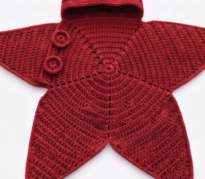 Crocheted Star-shaped Bodysuit Starfish Baby Sleeping Bag Newborn Baby Boy Girl Kids Cartoon Hooded Romper Jumpsuit Bodysuit Clothes Outfits Long Sleeve Playsuit Toddler One Piece Outfit - A.L.M