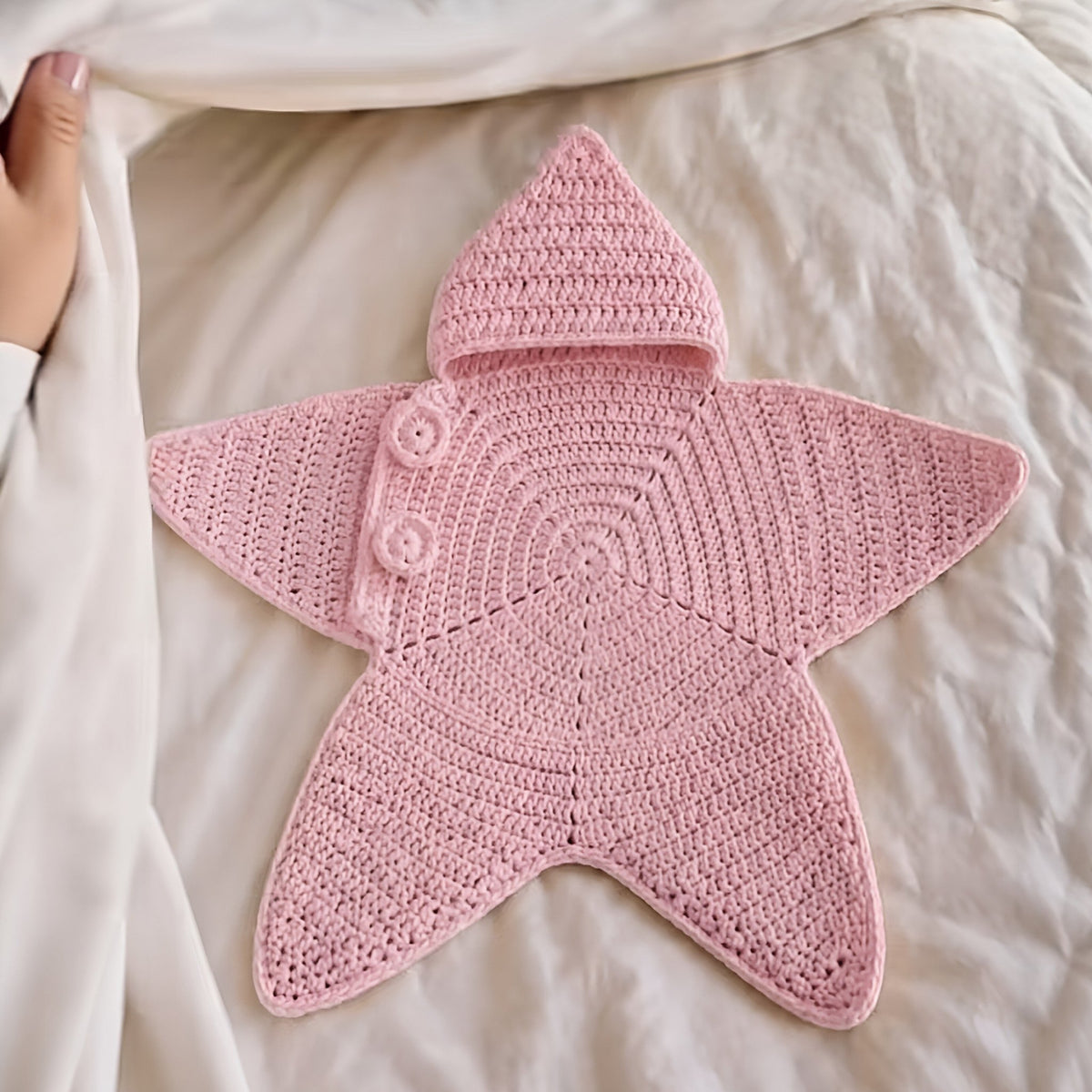 Crocheted Star-shaped Bodysuit Starfish Baby Sleeping Bag Newborn Baby Boy Girl Kids Cartoon Hooded Romper Jumpsuit Bodysuit Clothes Outfits Long Sleeve Playsuit Toddler One Piece Outfit - A.L.M