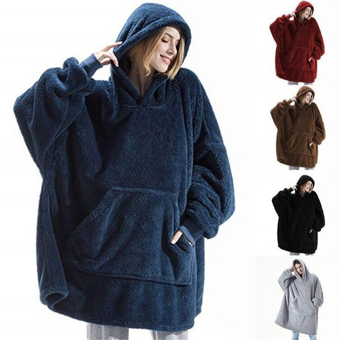 Hoodie Sweatshirt With Big Pocket Tops Sweater Comfortable Loose Double-Sided Fleece Thicker Wearable Blanket - A.L.M