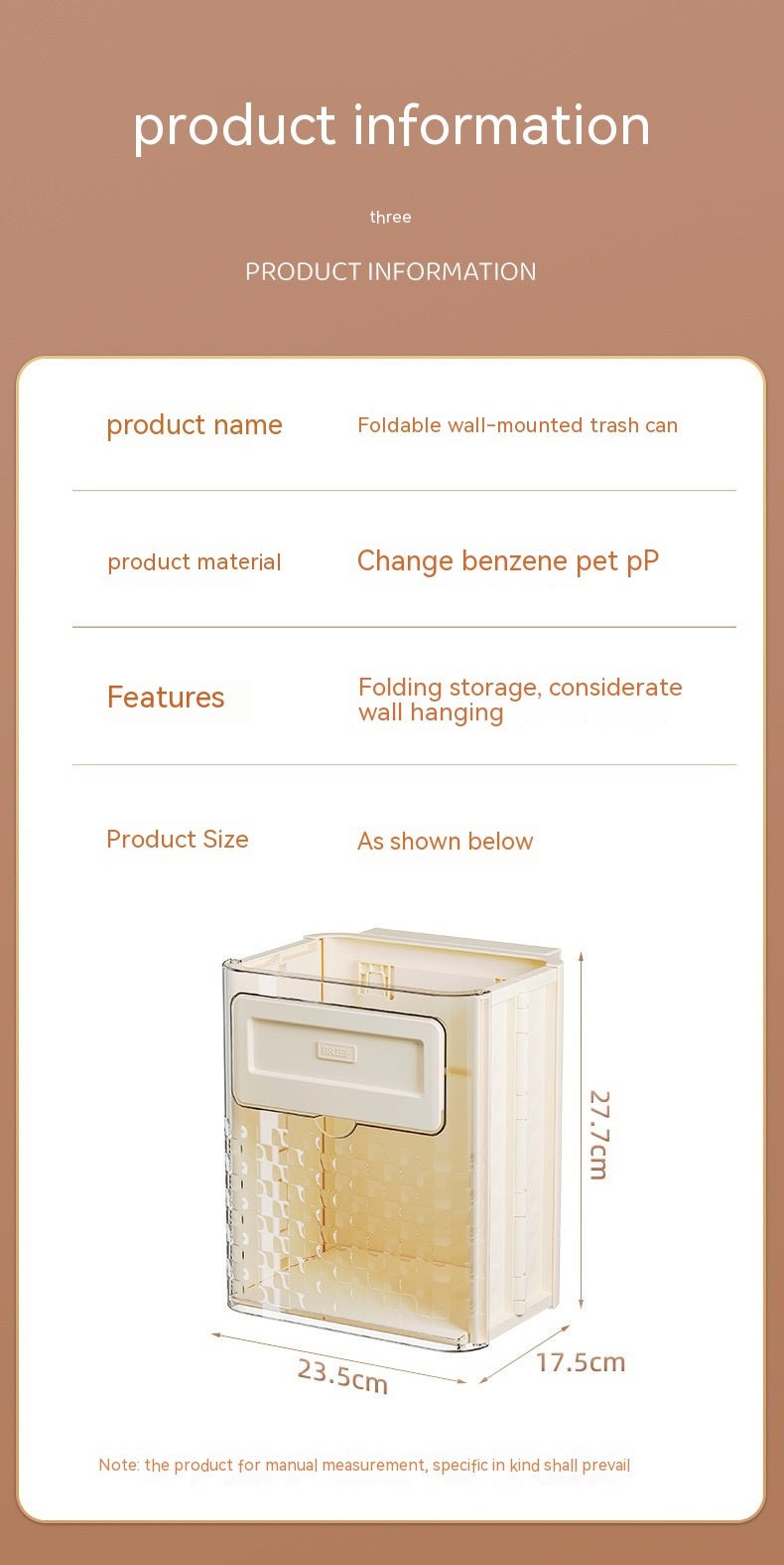 Household Kitchen Folding Trash Can Wall Hanging Punch-free Trash Can - A.L.M