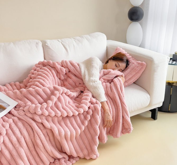 Soft Wind Bubble Velvet Blanket Warm Solid Rabbit Fur Blankets Double-sided Thickening Cover Throw Warm Fur Blanket - A.L.M