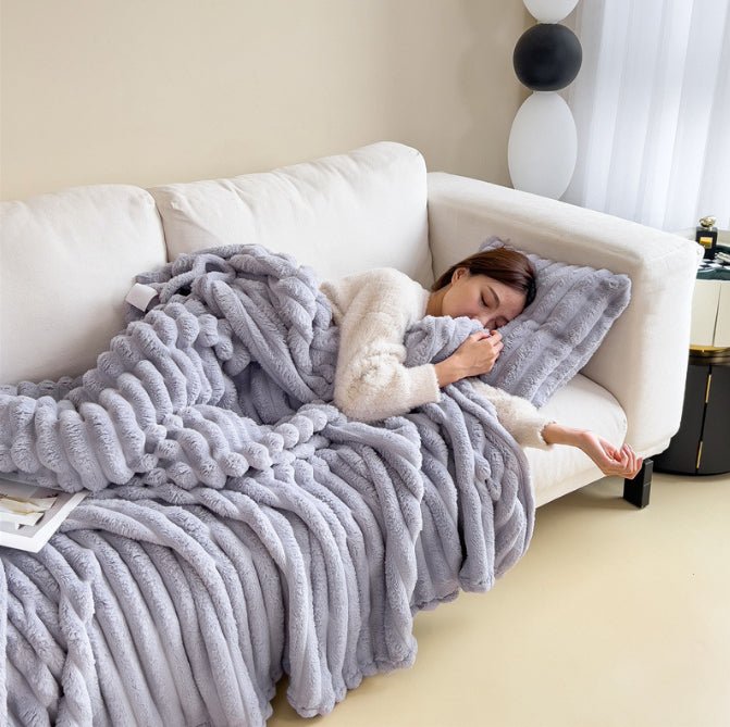 Soft Wind Bubble Velvet Blanket Warm Solid Rabbit Fur Blankets Double-sided Thickening Cover Throw Warm Fur Blanket - A.L.M