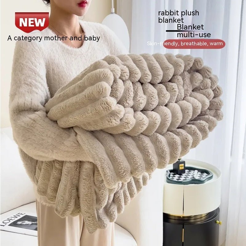 Soft Wind Bubble Velvet Blanket Warm Solid Rabbit Fur Blankets Double-sided Thickening Cover Throw Warm Fur Blanket - A.L.M