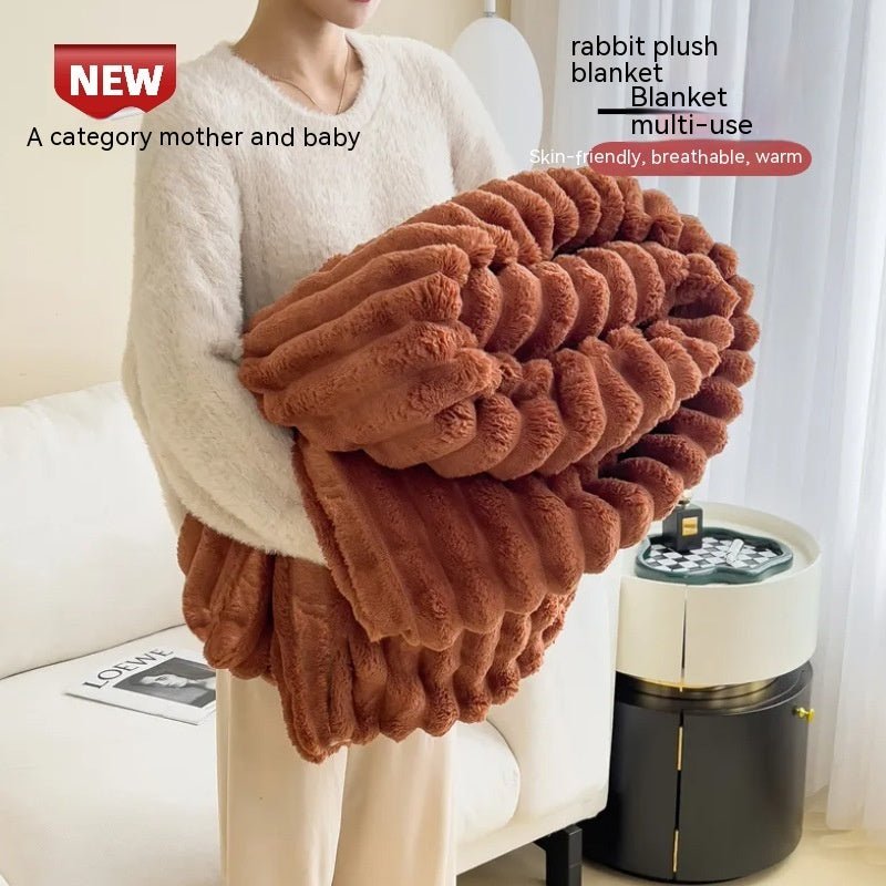 Soft Wind Bubble Velvet Blanket Warm Solid Rabbit Fur Blankets Double-sided Thickening Cover Throw Warm Fur Blanket - A.L.M