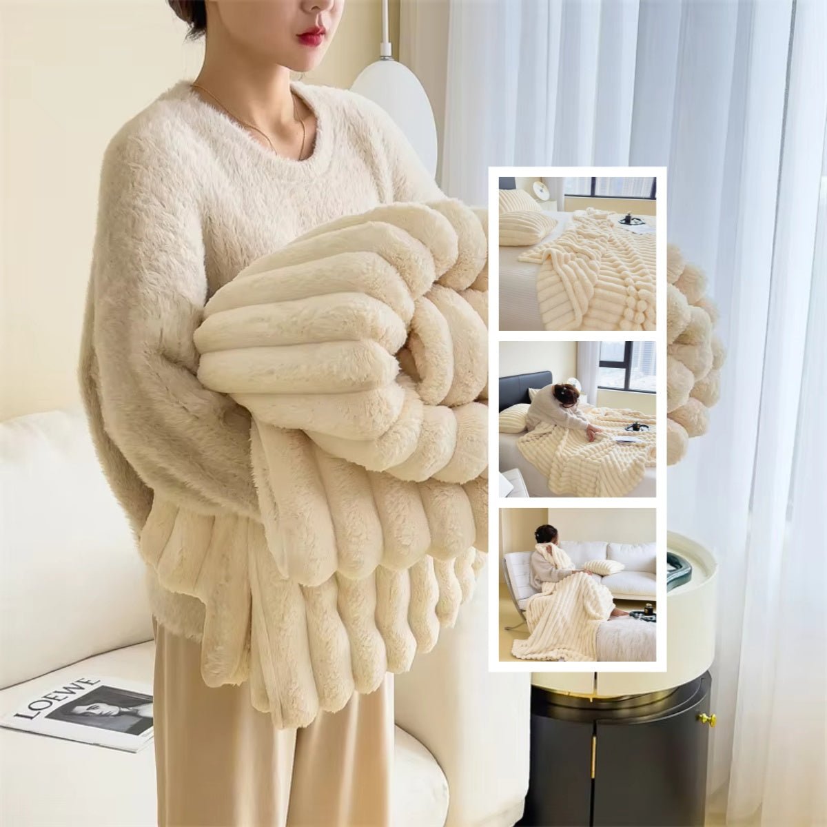 Soft Wind Bubble Velvet Blanket Warm Solid Rabbit Fur Blankets Double-sided Thickening Cover Throw Warm Fur Blanket - A.L.M