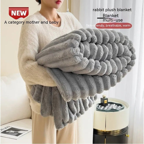 Soft Wind Bubble Velvet Blanket Warm Solid Rabbit Fur Blankets Double-sided Thickening Cover Throw Warm Fur Blanket - A.L.M
