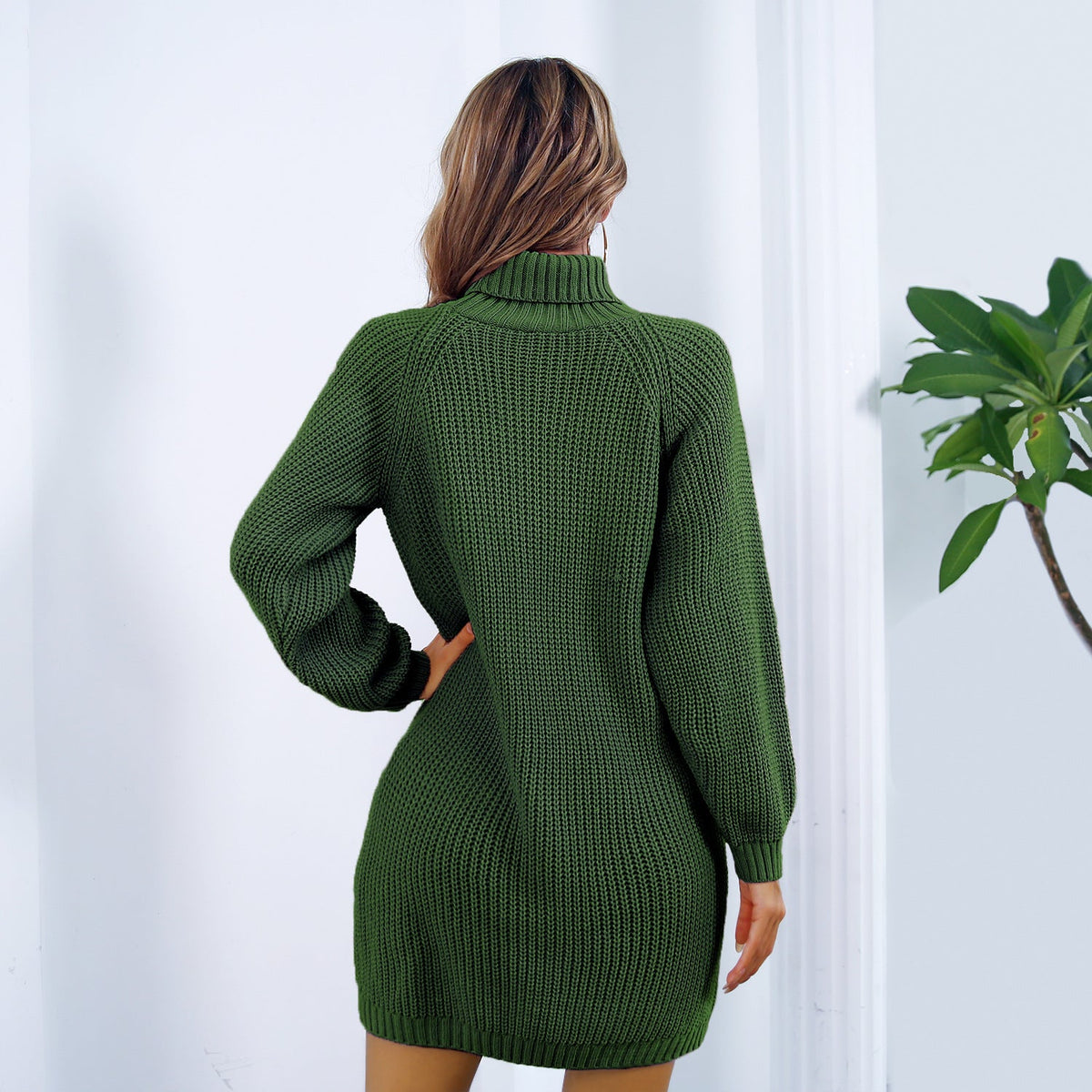 Winter Turtleneck Long Sweater Dress With Button Design Leisure Clinch Long Sleeve Base Sweater Women - A.L.M
